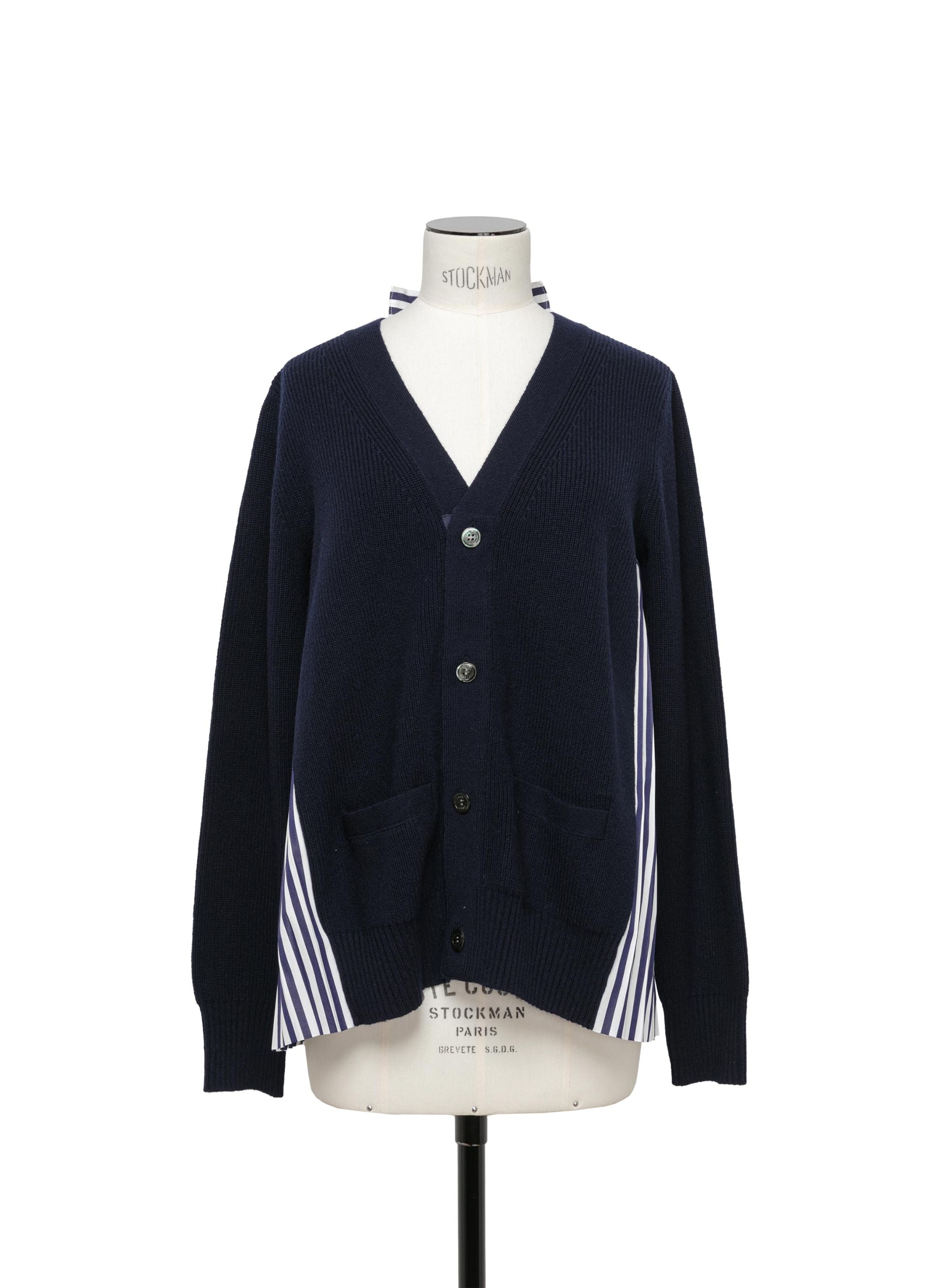 Wool Knit x Cotton Poplin Cardigan