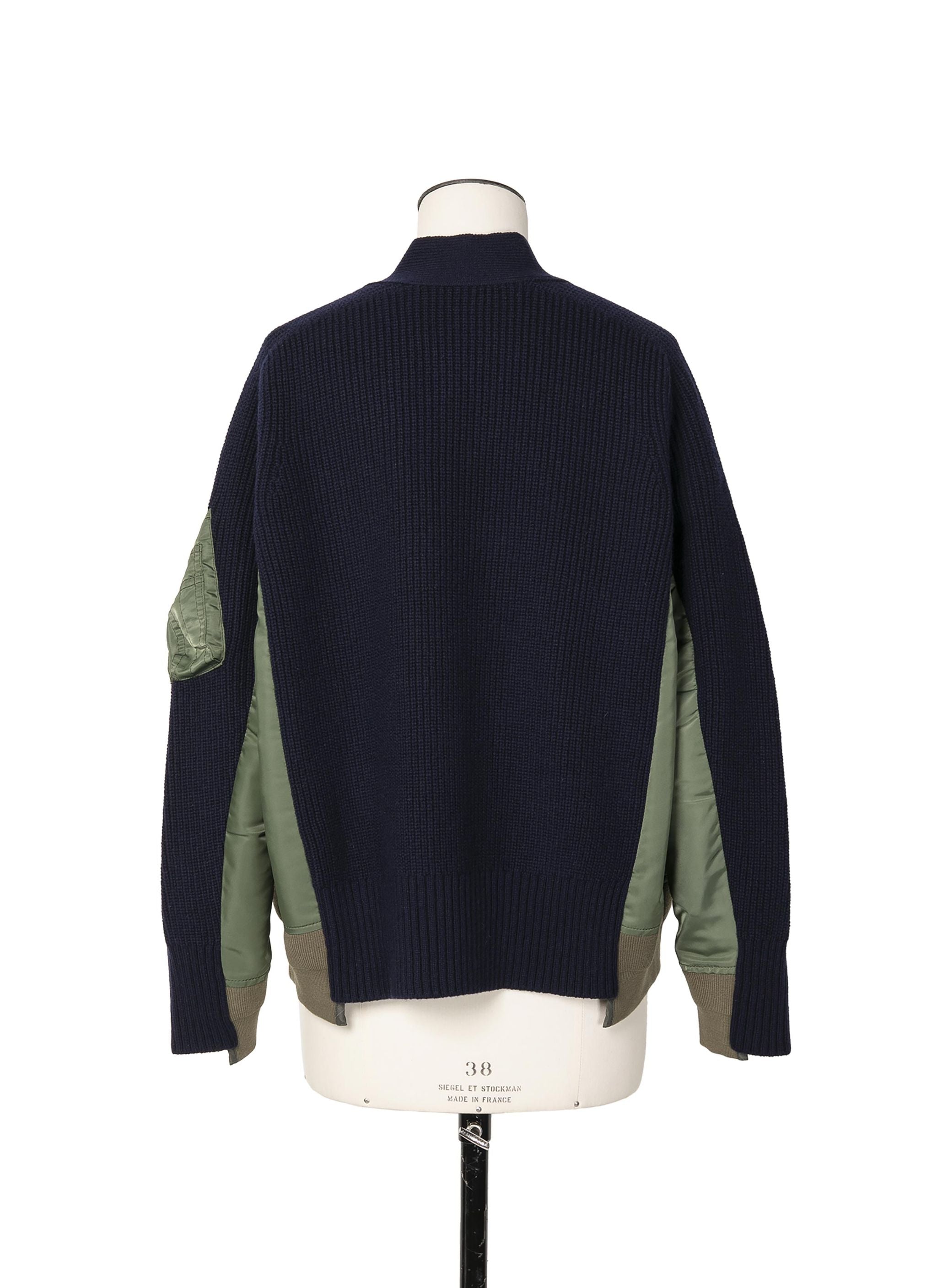 Wool Knit x Nylon Twill Cardigan