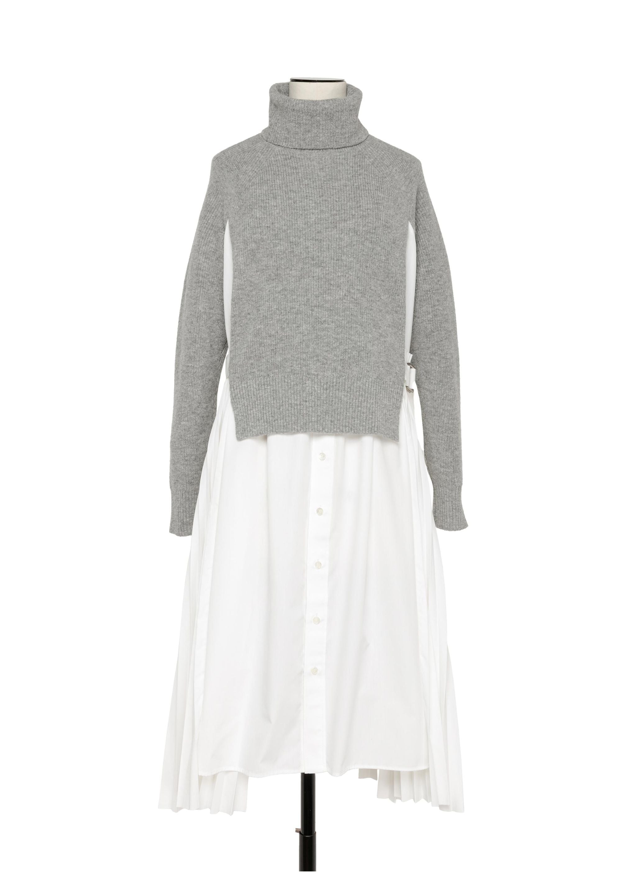 Wool Knit x Cotton Poplin Dress