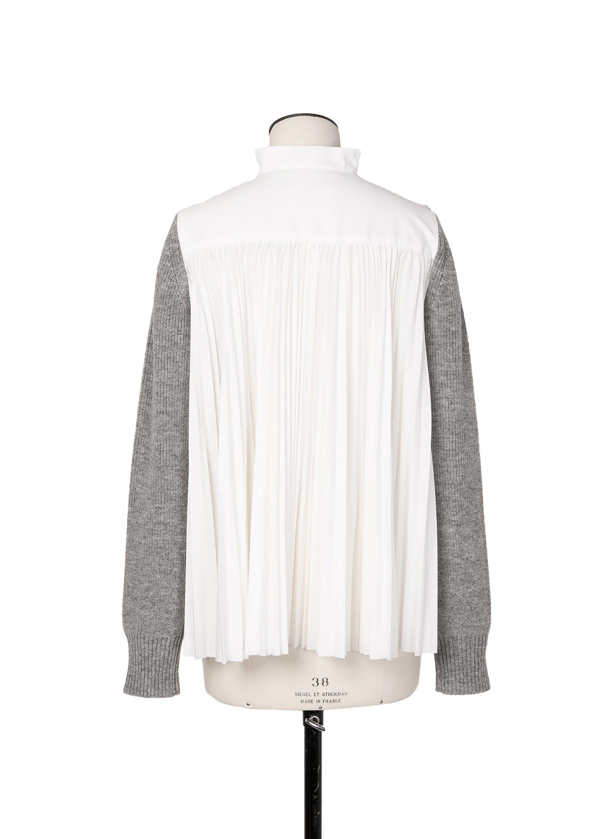 Wool Knit x Cotton Poplin Cardigan