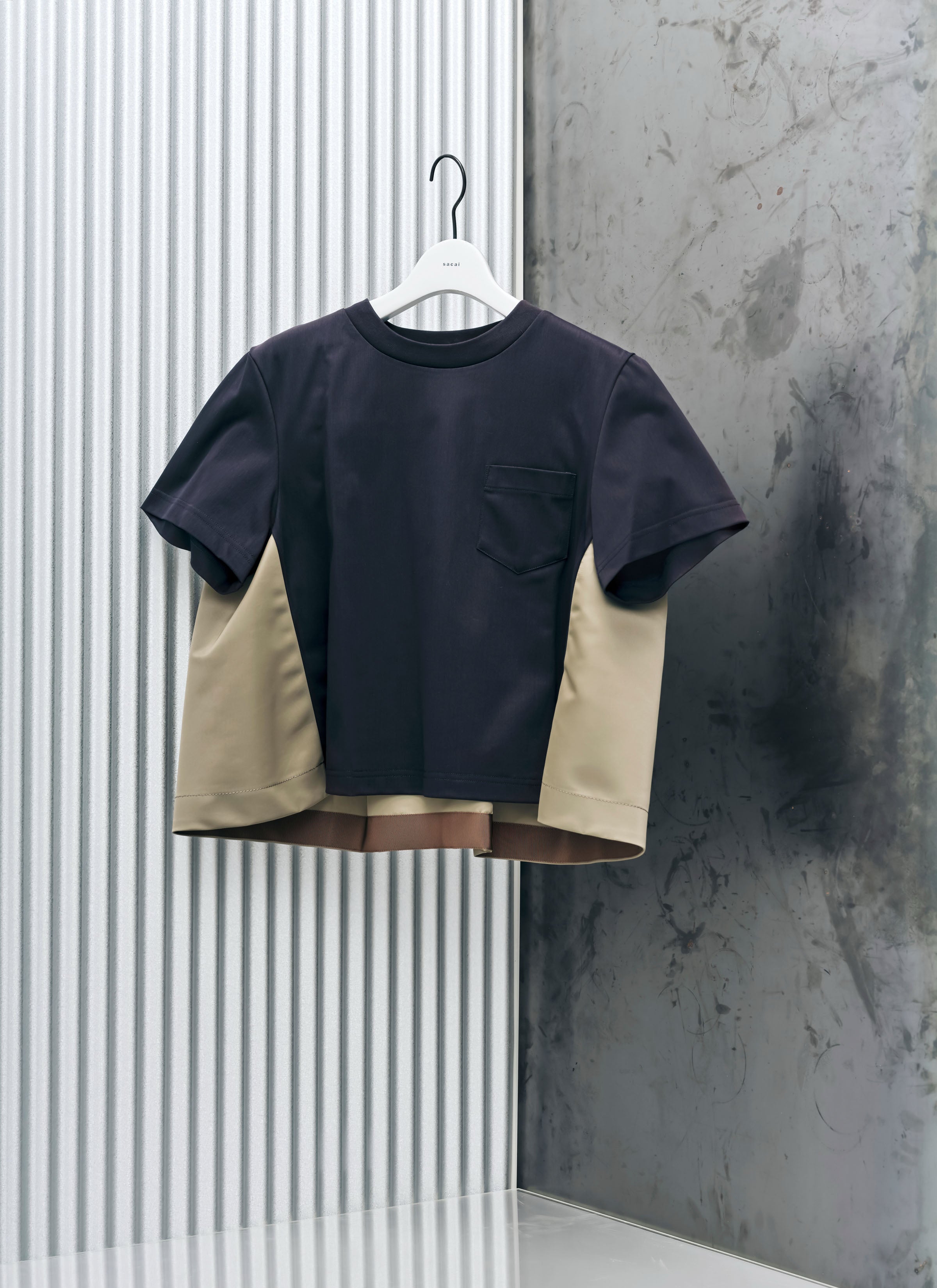 Nylon Twill Mix Cotton Jersey T-Shirt