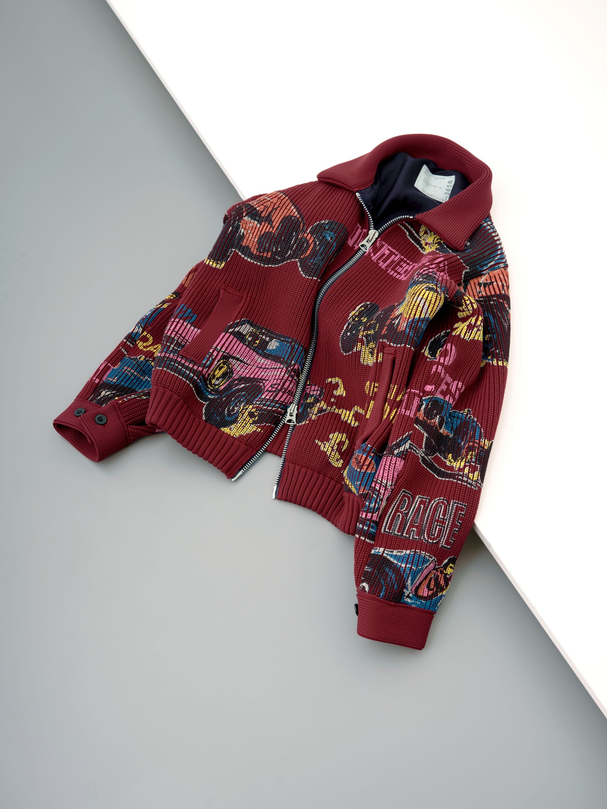 Car Race Print Knit Blouson